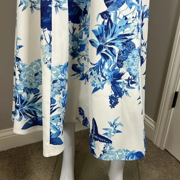 Karen Millen Dress Tailored Crepe Butterfly Floral Full Skirted Midi Sz 6P NEW
