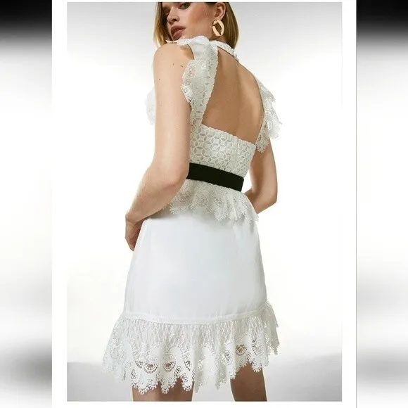 Karen Millen Eyelet and Lace Detail Woven Sleeveless Dress UK size 10-US 6