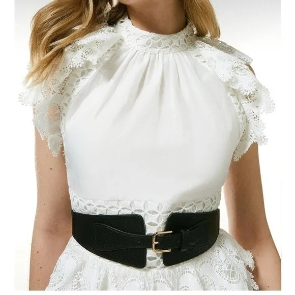 Karen Millen Eyelet and Lace Detail Woven Sleeveless Dress UK size 10-US 6