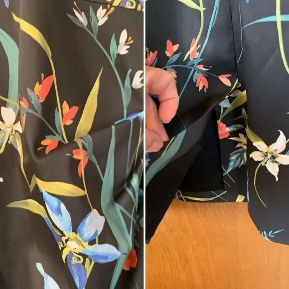 Karen Millen Floral Satin Pencil Dress Black Multi Size 6