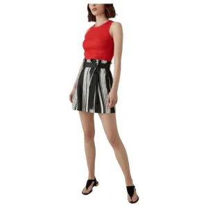 Karen Millen Linen Paper-bag style High Waist Black&amp; White Stripe pleated shorts
