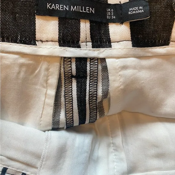Karen Millen Linen Paper-bag style High Waist Black&amp; White Stripe pleated shorts
