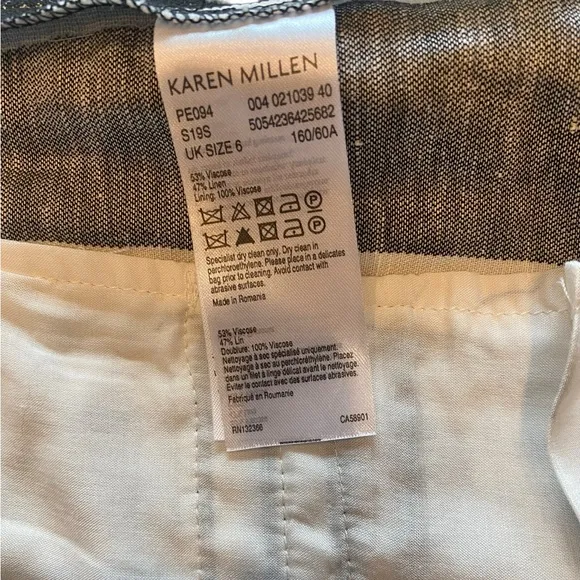 Karen Millen Linen Paper-bag style High Waist Black&amp; White Stripe pleated shorts