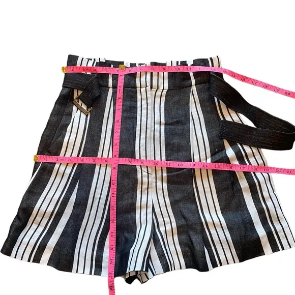 Karen Millen Linen Paper-bag style High Waist Black&amp; White Stripe pleated shorts