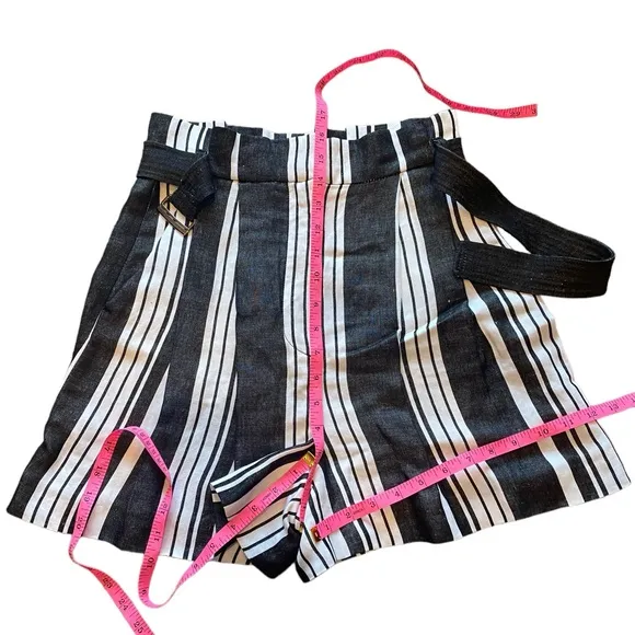 Karen Millen Linen Paper-bag style High Waist Black&amp; White Stripe pleated shorts