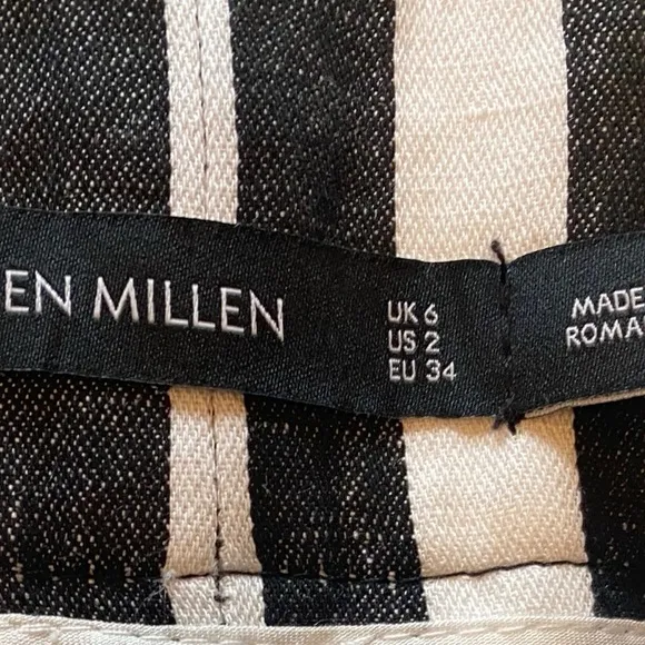 Karen Millen Linen Paper-bag style High Waist Black&amp; White Stripe pleated shorts