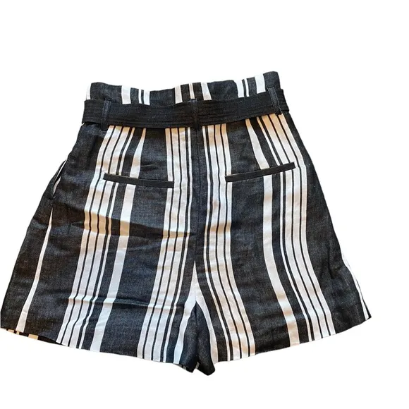 Karen Millen Linen Paper-bag style High Waist Black&amp; White Stripe pleated shorts