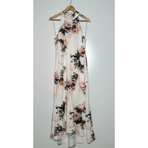 Karen Millen NWT Satin Crepe Peony Waterfall Hem High Neck Dress Size 8