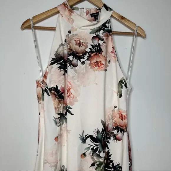 Karen Millen NWT Satin Crepe Peony Waterfall Hem High Neck Dress Size 8