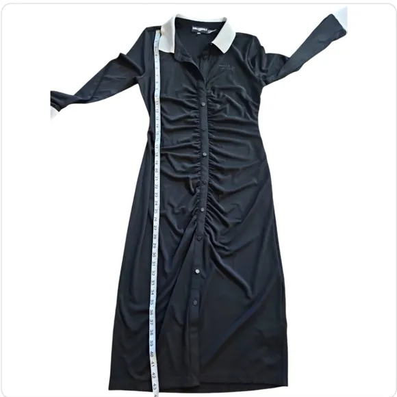 KARL LAGERFELD PARIS Contrast Trim Button Up Long Sleeve Pull On Midi Dress