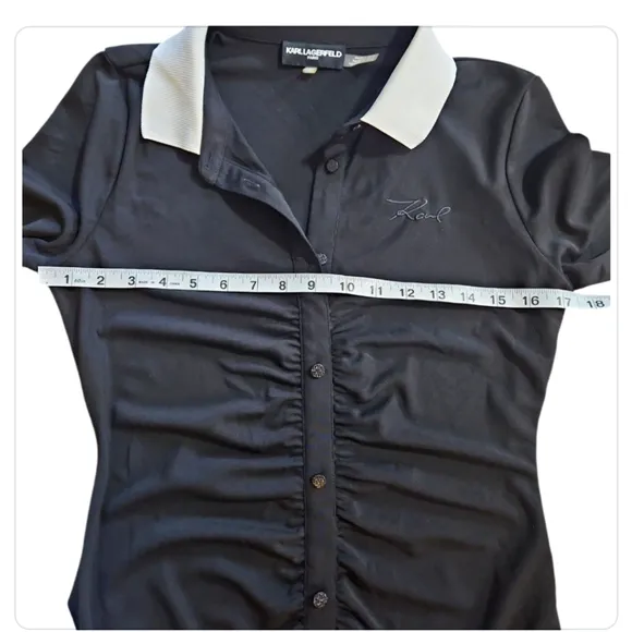 KARL LAGERFELD PARIS Contrast Trim Button Up Long Sleeve Pull On Midi Dress