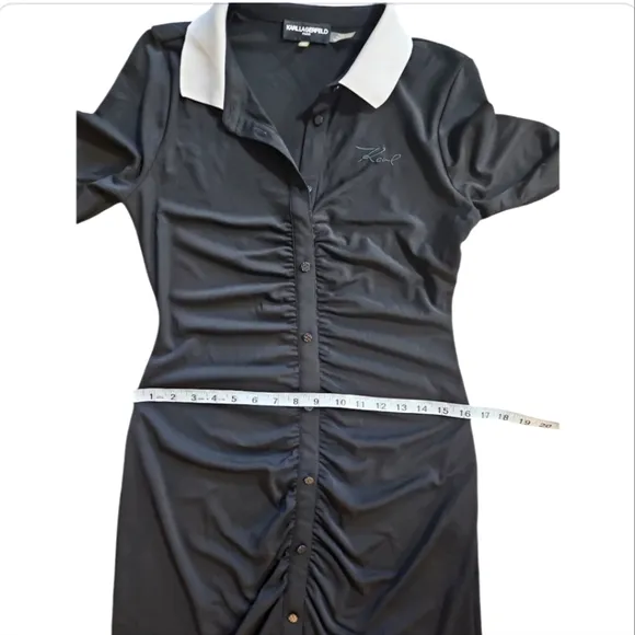 KARL LAGERFELD PARIS Contrast Trim Button Up Long Sleeve Pull On Midi Dress