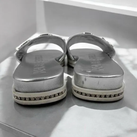 Karl Lagerfeld Paris Women's Jeslyn Embellished Slide Sandals Silver 6.5