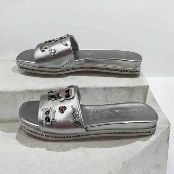 Karl Lagerfeld Paris Women's Jeslyn Embellished Slide Sandals Silver 6.5