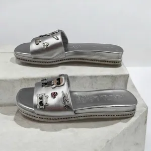 Karl Lagerfeld Paris Women's Jeslyn Embellished Slide Sandals Silver 6.5