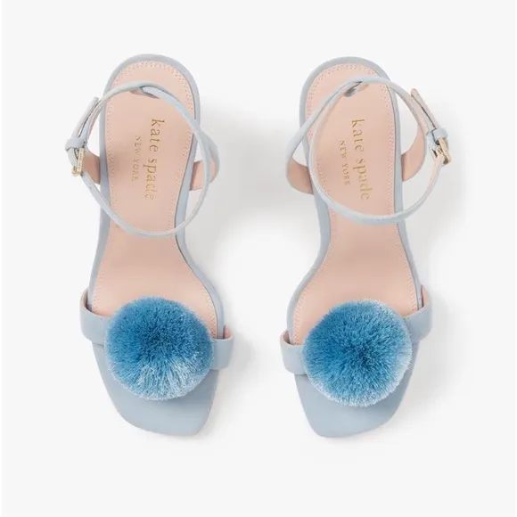 ♠️kate spade Amour Pom Sandals, Celestial Blue NIB