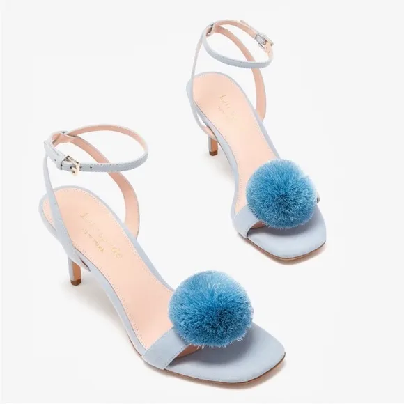 ♠️kate spade Amour Pom Sandals, Celestial Blue NIB