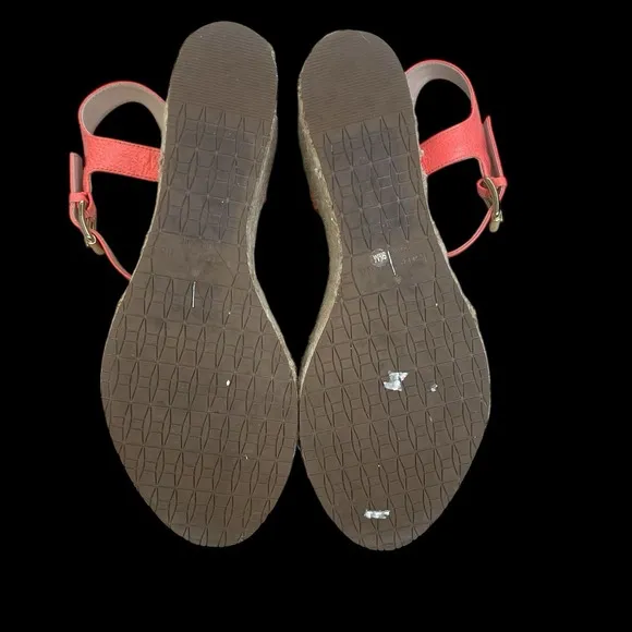 Kate Spade Espadrille Wedge Sandals In Coral Pop Womens 9.5 Tumbled Leather