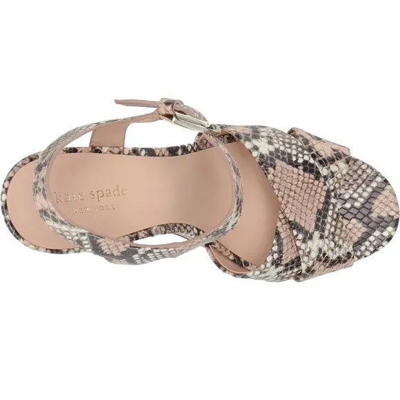 Kate Spade Grace Leather Snake Nude Black Animal Print Platform Sandal Size 8