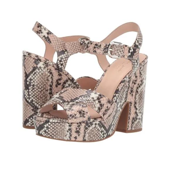 Kate Spade Grace Leather Snake Nude Black Animal Print Platform Sandal Size 8