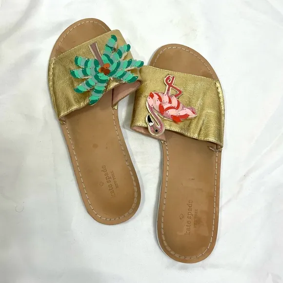 Kate Spade Izele Slide Sandals Flamingo and Palm Tree Size 10