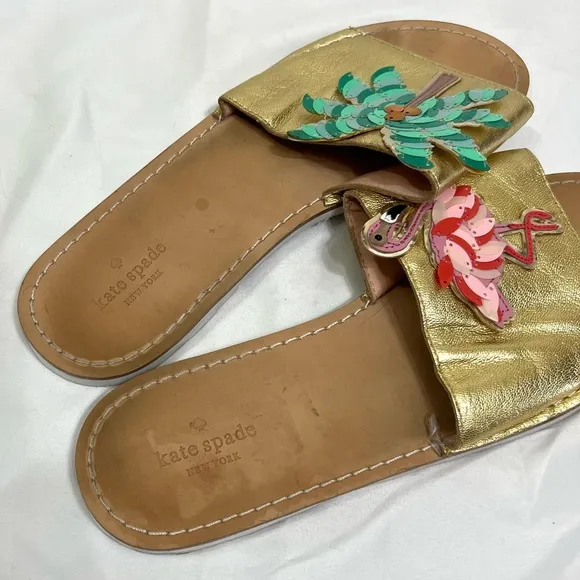 Kate Spade Izele Slide Sandals Flamingo and Palm Tree Size 10