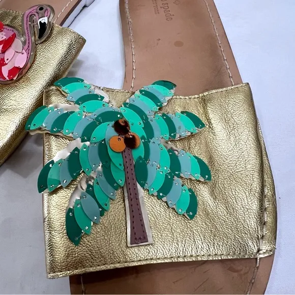 Kate Spade Izele Slide Sandals Flamingo and Palm Tree Size 10