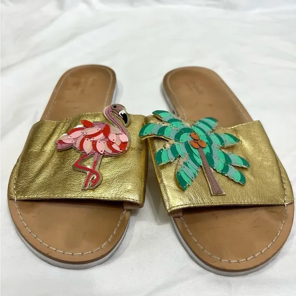 Kate Spade Izele Slide Sandals Flamingo and Palm Tree Size 10