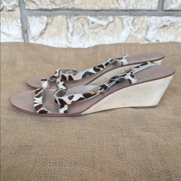 Kate Spade Leather cheetah Calf hair wood wedge Size 11