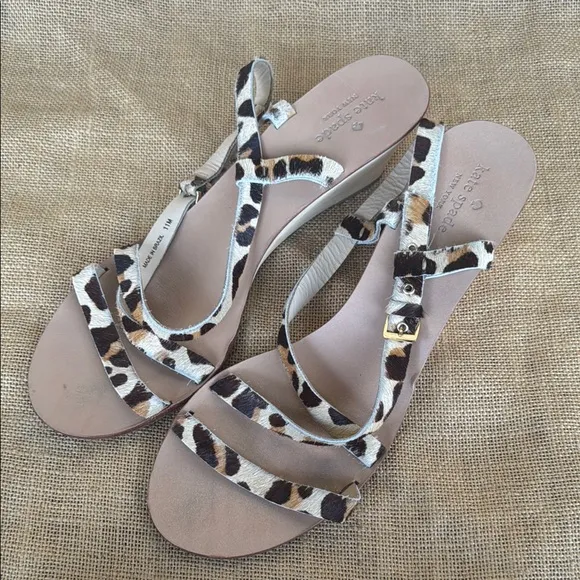 Kate Spade Leather cheetah Calf hair wood wedge Size 11