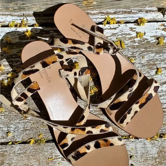 Kate Spade Leather cheetah Calf hair wood wedge Size 11