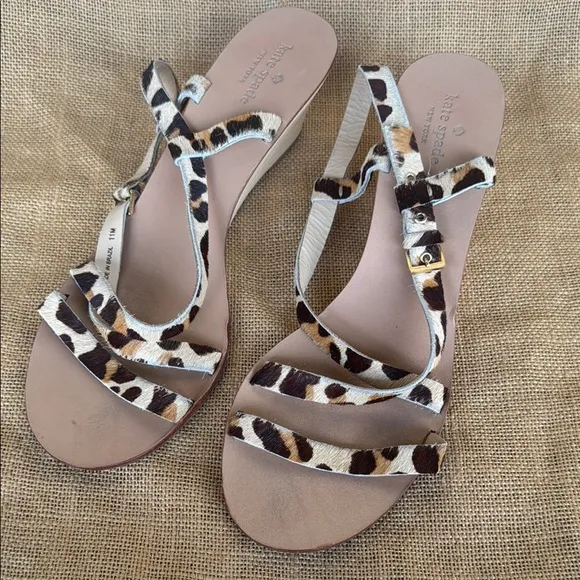 Kate Spade Leather cheetah Calf hair wood wedge Size 11