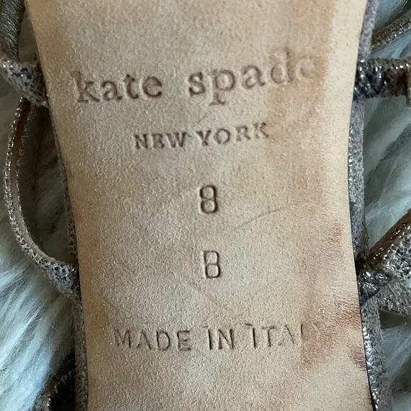 Kate Spade Metallic Silver Crackle Leather Strappy Cage Slingback Sandal Heel 8