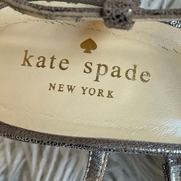 Kate Spade Metallic Silver Crackle Leather Strappy Cage Slingback Sandal Heel 8