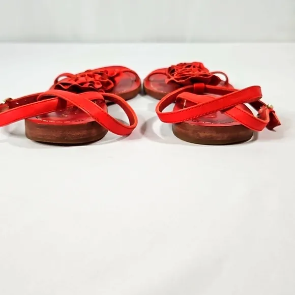KATE SPADE New York Flowered T-Strap Red Leather Sandals Sz 7