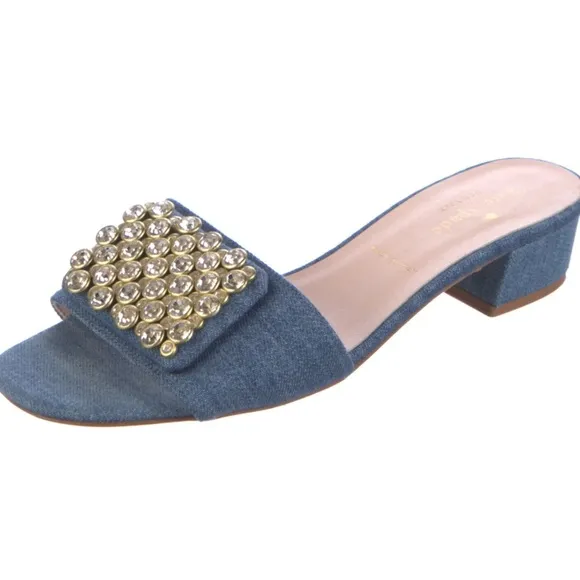 Kate Spade New York Mazie Denim Italian Leather Slide Sandals Womens Sz 6.5 NEW