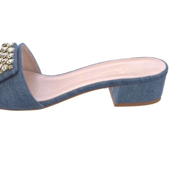 Kate Spade New York Mazie Denim Italian Leather Slide Sandals Womens Sz 6.5 NEW