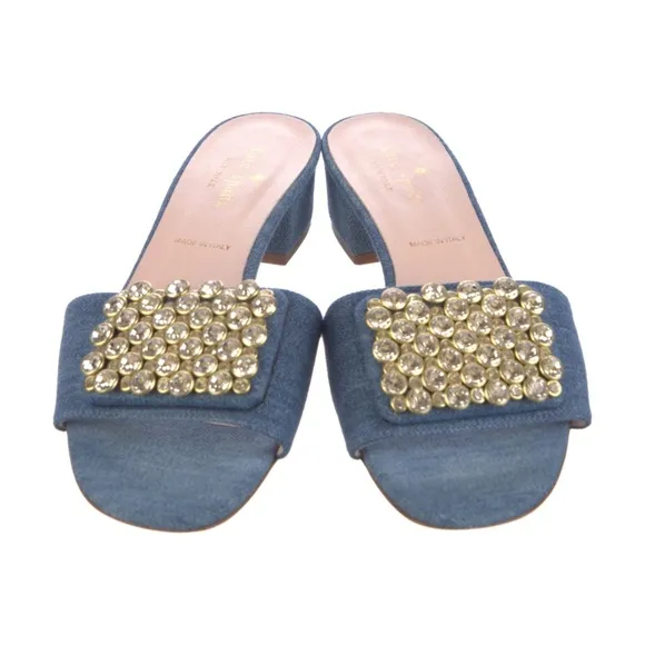 Kate Spade New York Mazie Denim Italian Leather Slide Sandals Womens Sz 6.5 NEW