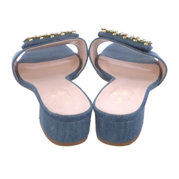 Kate Spade New York Mazie Denim Italian Leather Slide Sandals Womens Sz 6.5 NEW
