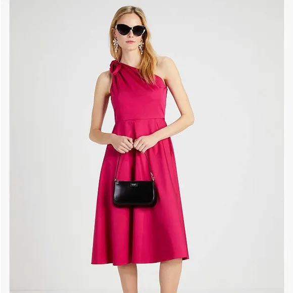 ♠️kate spade Poplin One-shoulder Sabrina Dress, Rosa Plum NWT