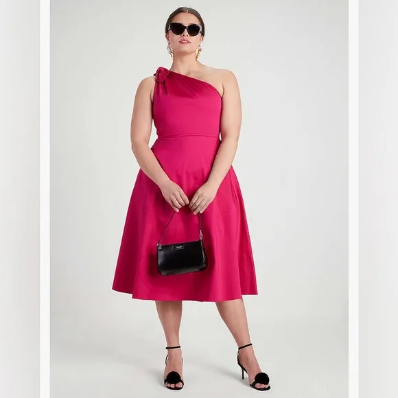♠️kate spade Poplin One-shoulder Sabrina Dress, Rosa Plum NWT