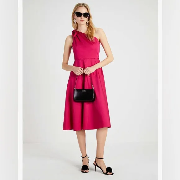 ♠️kate spade Poplin One-shoulder Sabrina Dress, Rosa Plum NWT