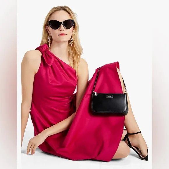 ♠️kate spade Poplin One-shoulder Sabrina Dress, Rosa Plum NWT