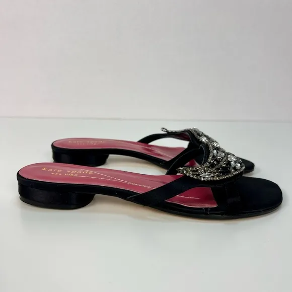 Kate Spade Sandal Heels Jeweled Rhinestones Embellished Black Italy Women Size 6