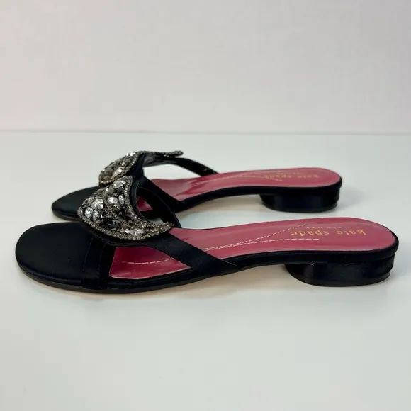 Kate Spade Sandal Heels Jeweled Rhinestones Embellished Black Italy Women Size 6