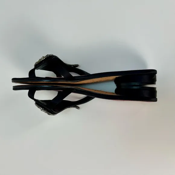 Kate Spade Sandal Heels Jeweled Rhinestones Embellished Black Italy Women Size 6