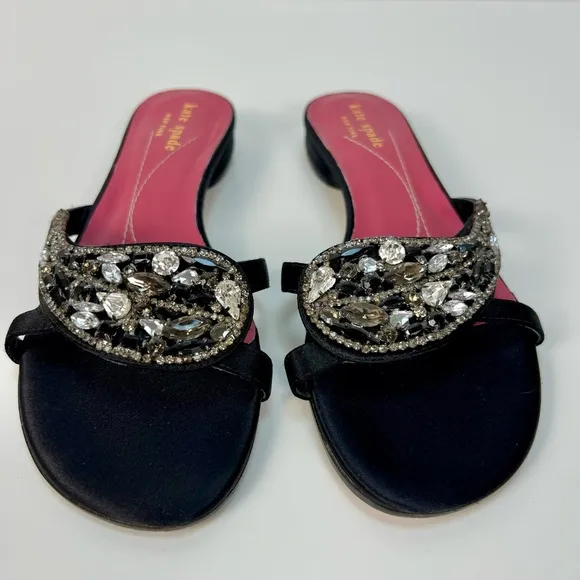 Kate Spade Sandal Heels Jeweled Rhinestones Embellished Black Italy Women Size 6