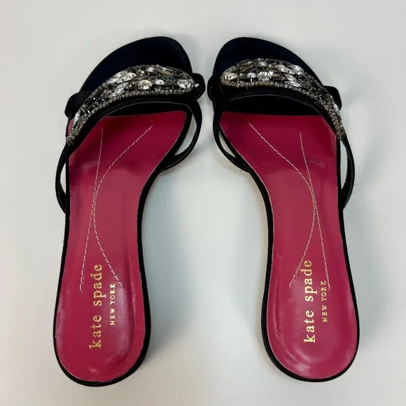Kate Spade Sandal Heels Jeweled Rhinestones Embellished Black Italy Women Size 6