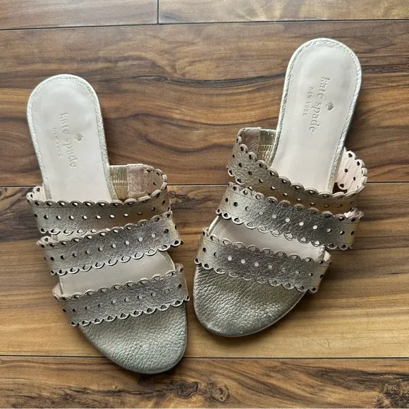 Kate Spade Women's Gold lazer cut strap leather Sandals 7