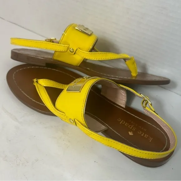Kate Spade Women’s Sandals Strap Patent Leather Yellow Beach Resort Summer 6US
